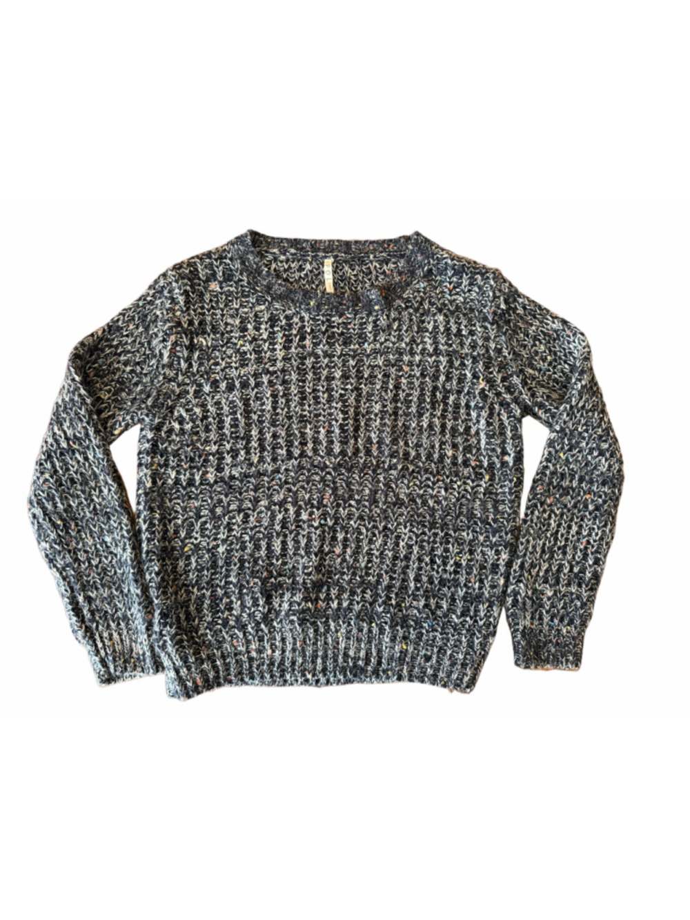 POL Crew Neck Sweater Size S Black Grey Speckled Knit